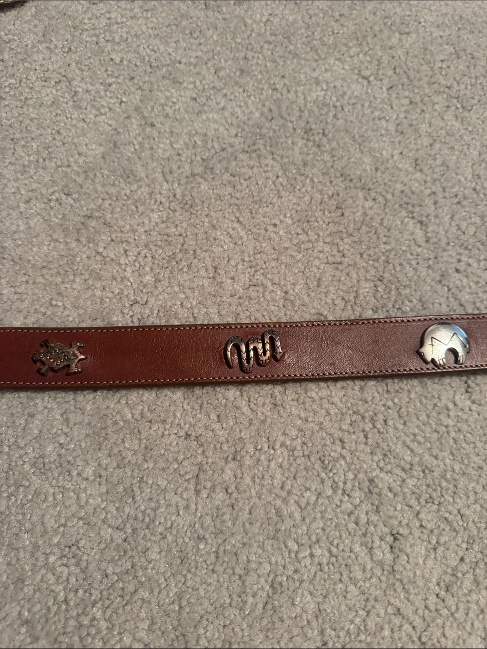 Vintage Leegin Silver Creek Leather  Western-Style Belt with Silver Animals